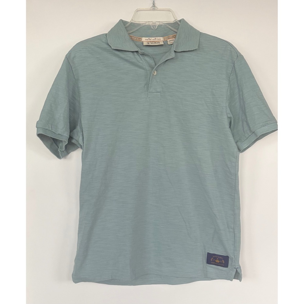 Scotch & Soda Mens Slub Cotton Polo Shirt Light Blue Amsterdam Couture Small
